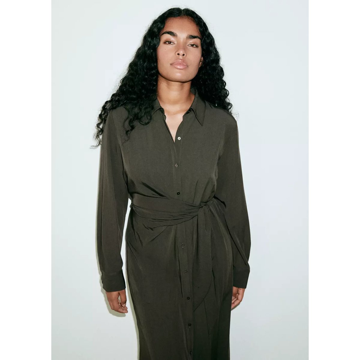 Robe chemisier nœud vert, MANGO