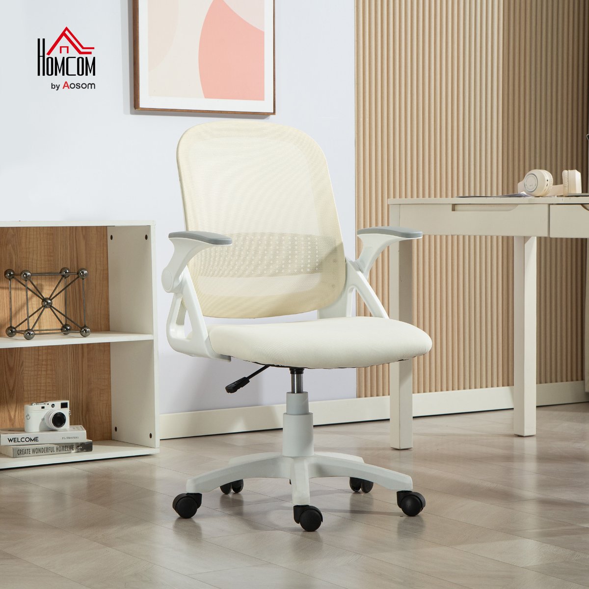 Chaise de bureau Maille Blanc blanc, HOMCOM