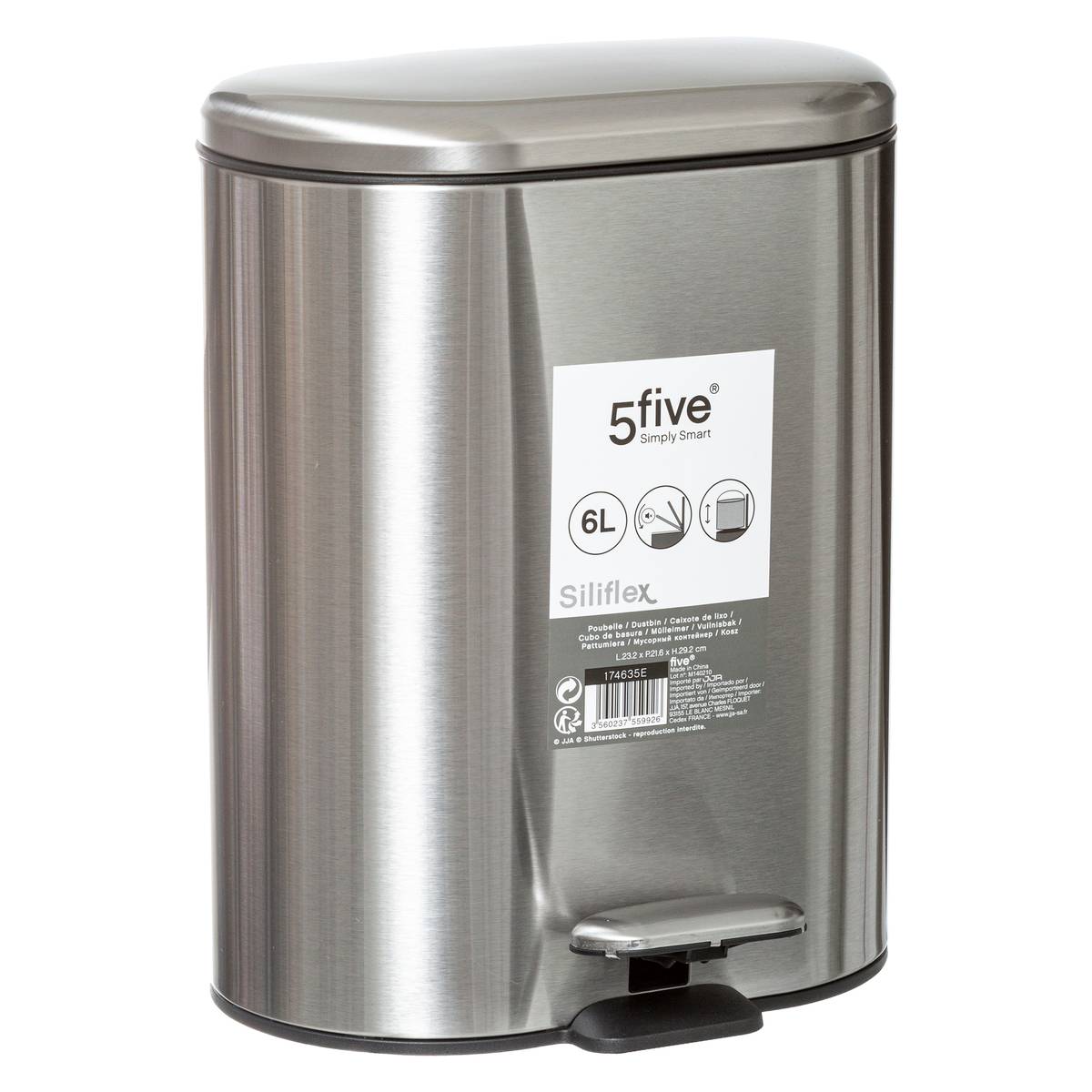 Poubelle salle de bain 6L SILIFLEX argent, 5FIVE SIMPLY SMART