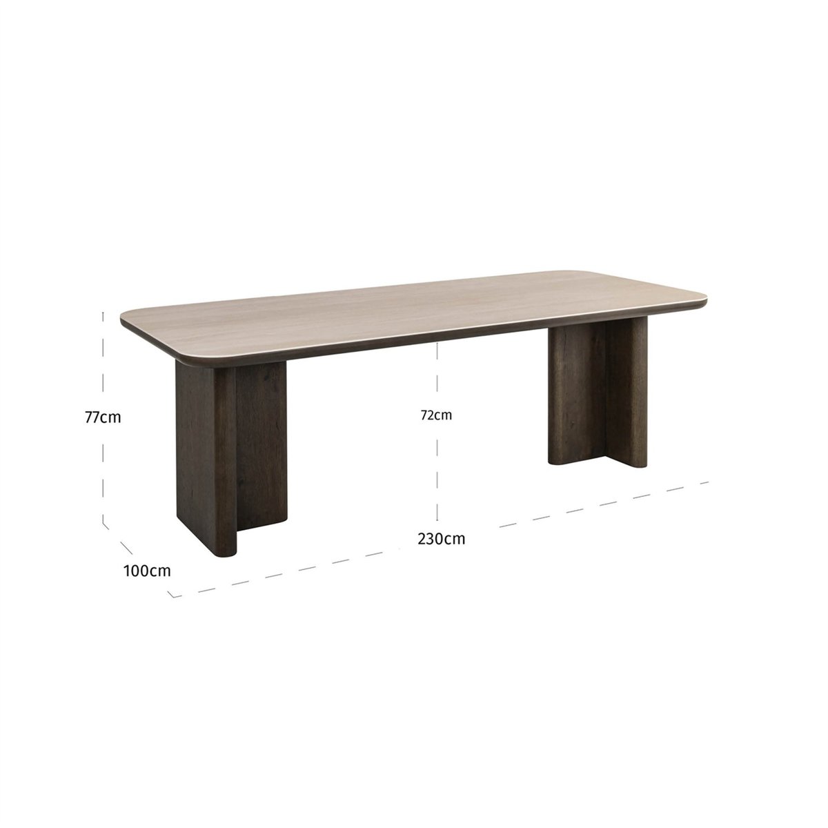 Table à manger rectangulaire en céramique Nando marron effet travertin bois foncé, RECOLLECTION