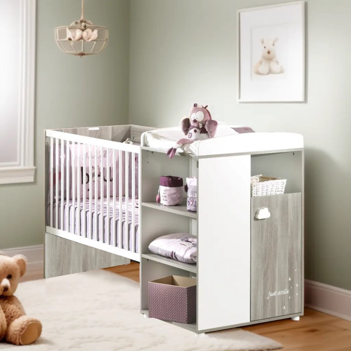 Lit combiné Evolutif en bois gris, BABY PRICE