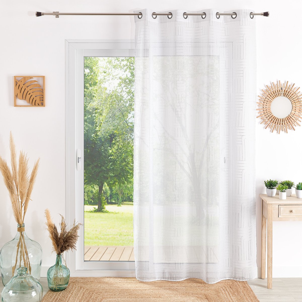 Voilage motif géométrique brodé - QABANE blanc, HOME MAISON