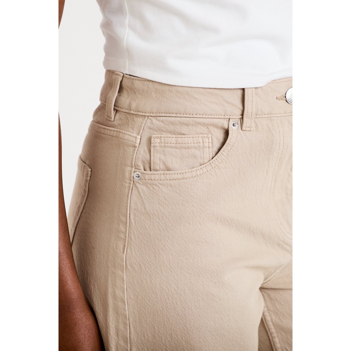 Jean wide leg taille haute beige, CACHE CACHE