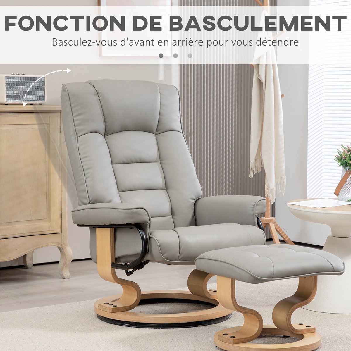 Fauteuil inclinable avec repose-pieds gris, HOMCOM