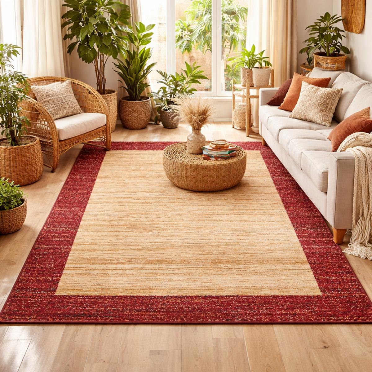 Tapis salon et chambre tissé motif simple CHOBAY 2 beige, UN AMOUR DE TAPIS