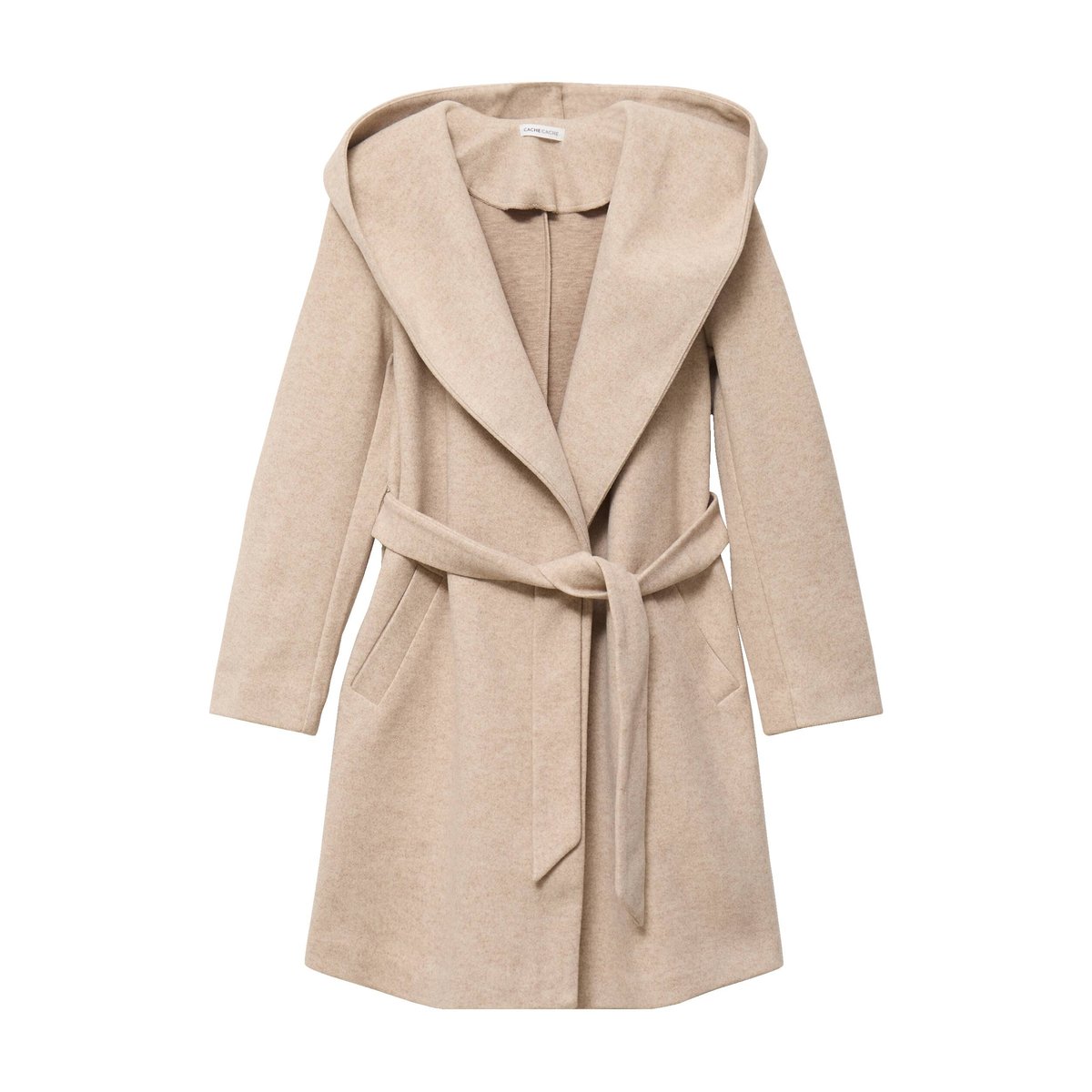 Manteau ceinturé à capuche beige, CACHE CACHE