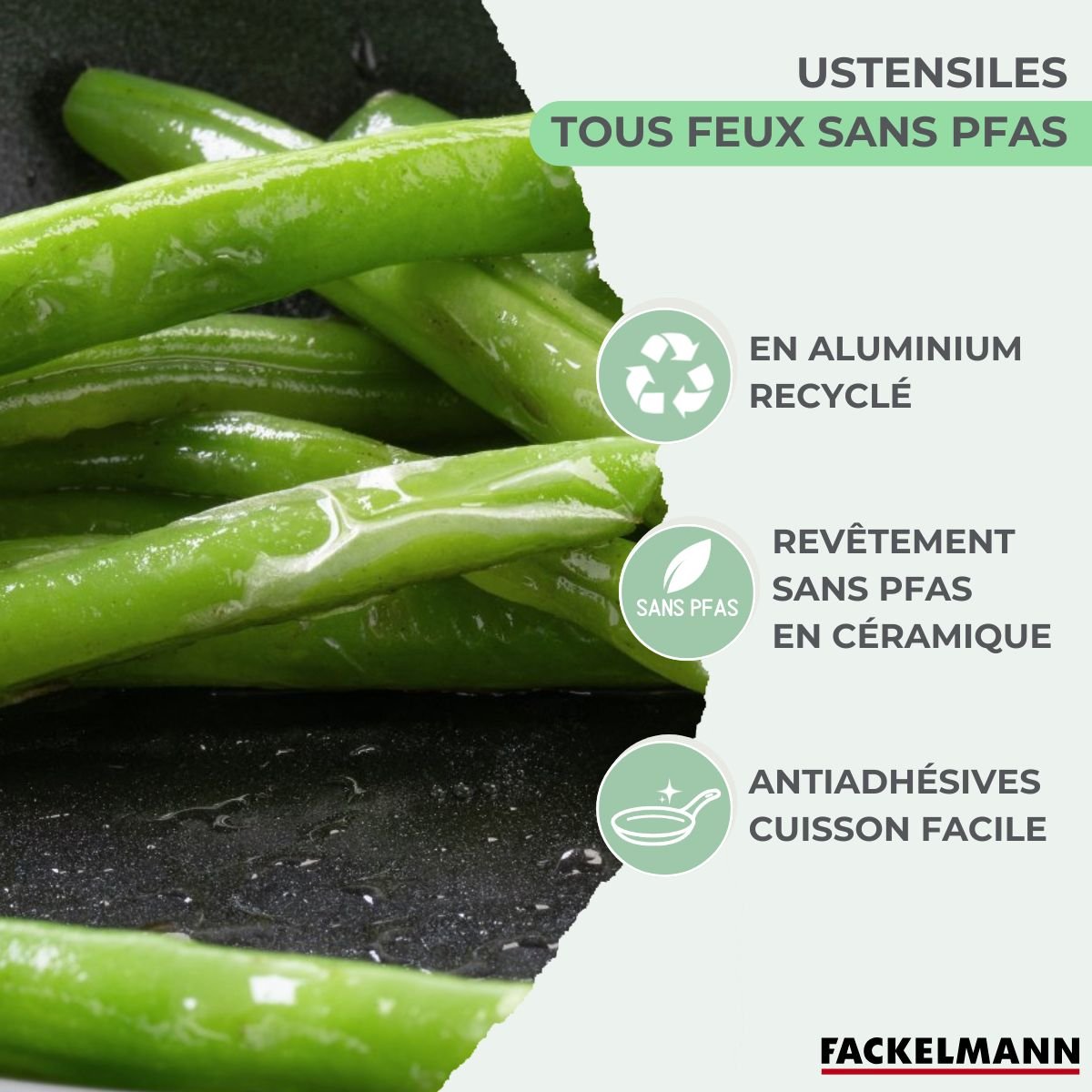 Batterie 2 poêles 20/24cm + 3 casseroles 16/18/20cm BRANDAO noir|vert, FACKELMANN