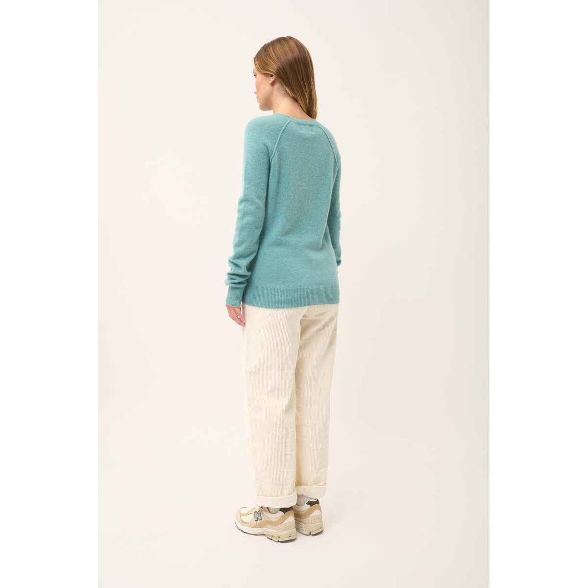 Pull Col Rond Vert Chiné Helen vert, JUST CASHMERE
