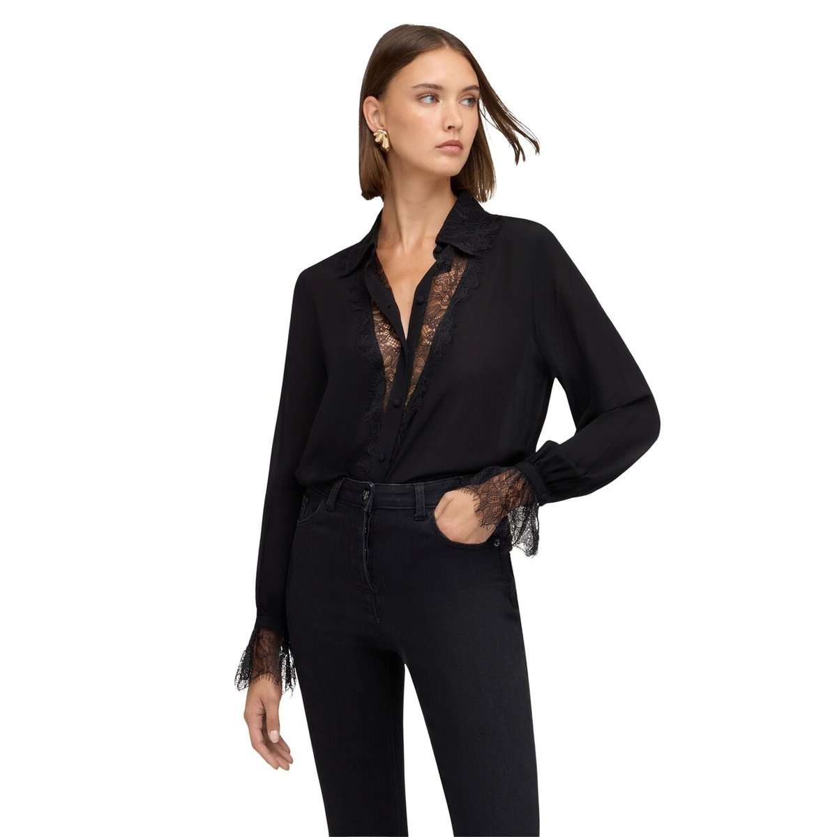 Chemise avec inserts en dentelle blanc, MOTIVI
