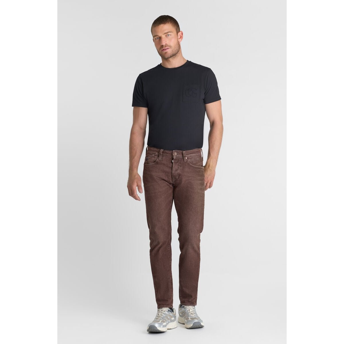 Jeans slim stretch 700/11, longueur 34 brown, LE TEMPS DES CERISES