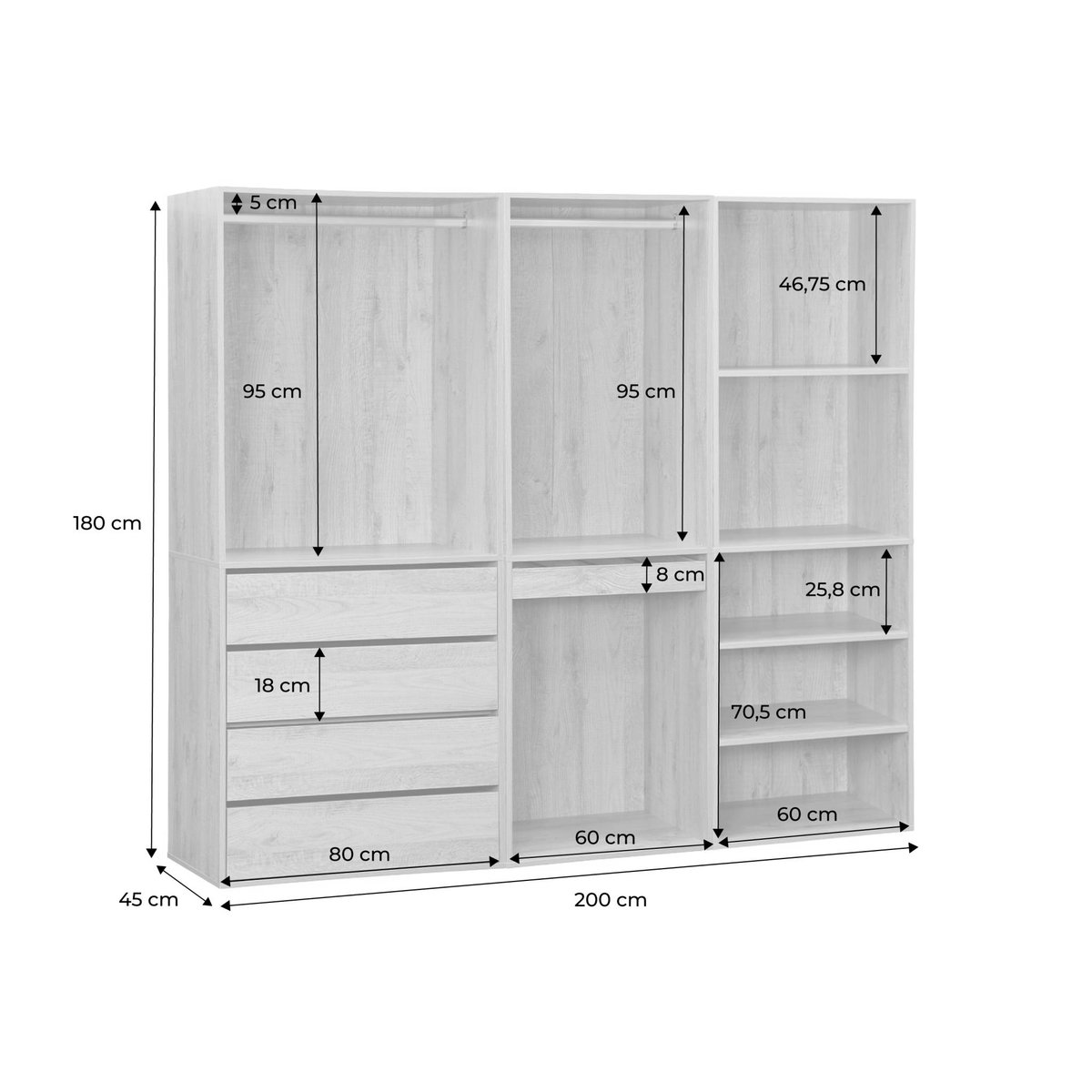 Kit dressing modulable décor bois 3 éléments MODULO blanc, SWEEEK