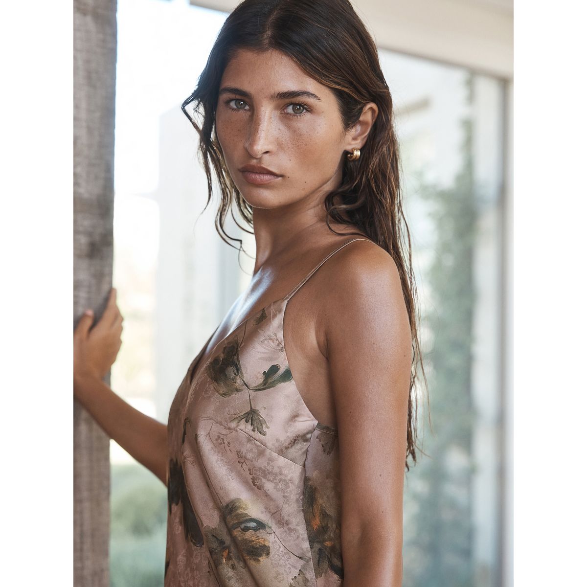 Nuisette en satin jacquard n. premium rose motif fleurs, NEXT