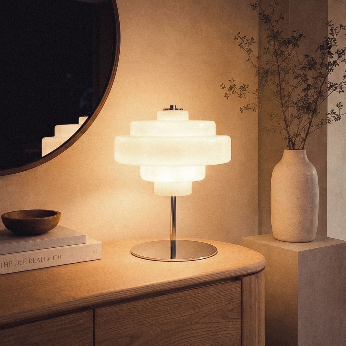 Lampe à poser en verre et métal- ELLA taupe, DRAWER