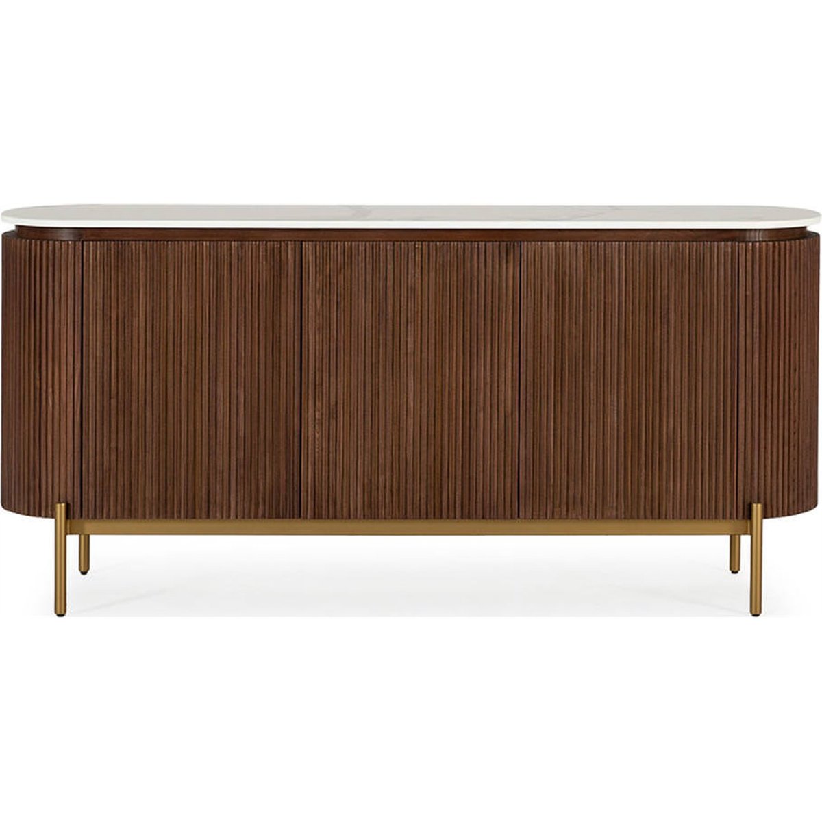 Buffet cannelé en bois d'orme, Piètement doré brun, blanc et doré, RECOLLECTION