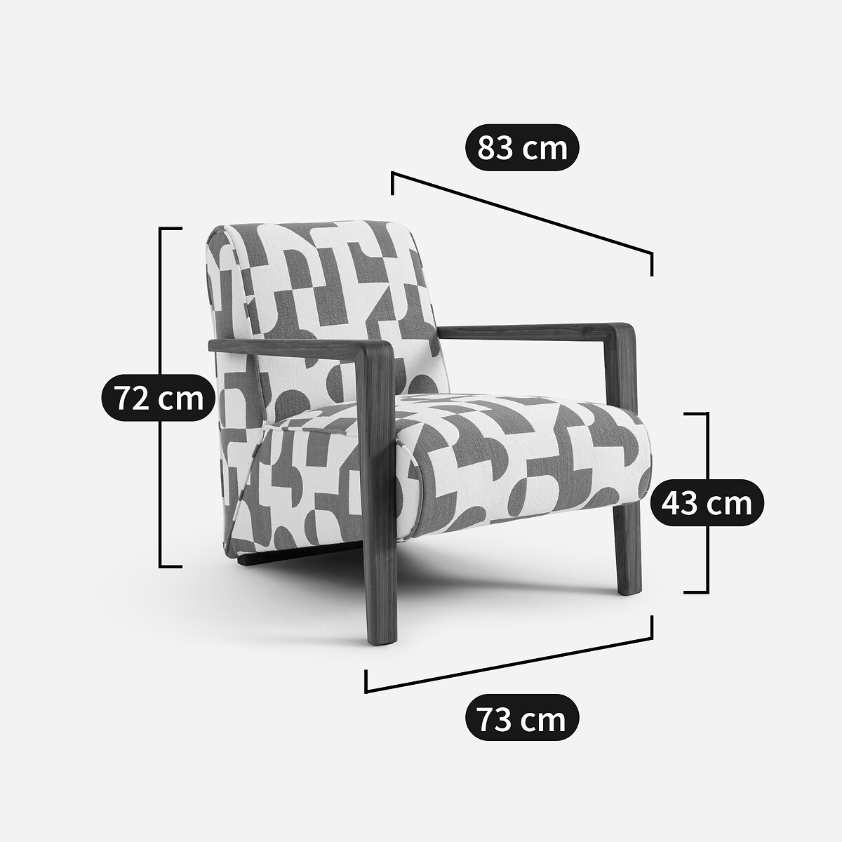 Fauteuil noyer massif, tissu jacquard, Sanami imprimé jacquard, AM.PM