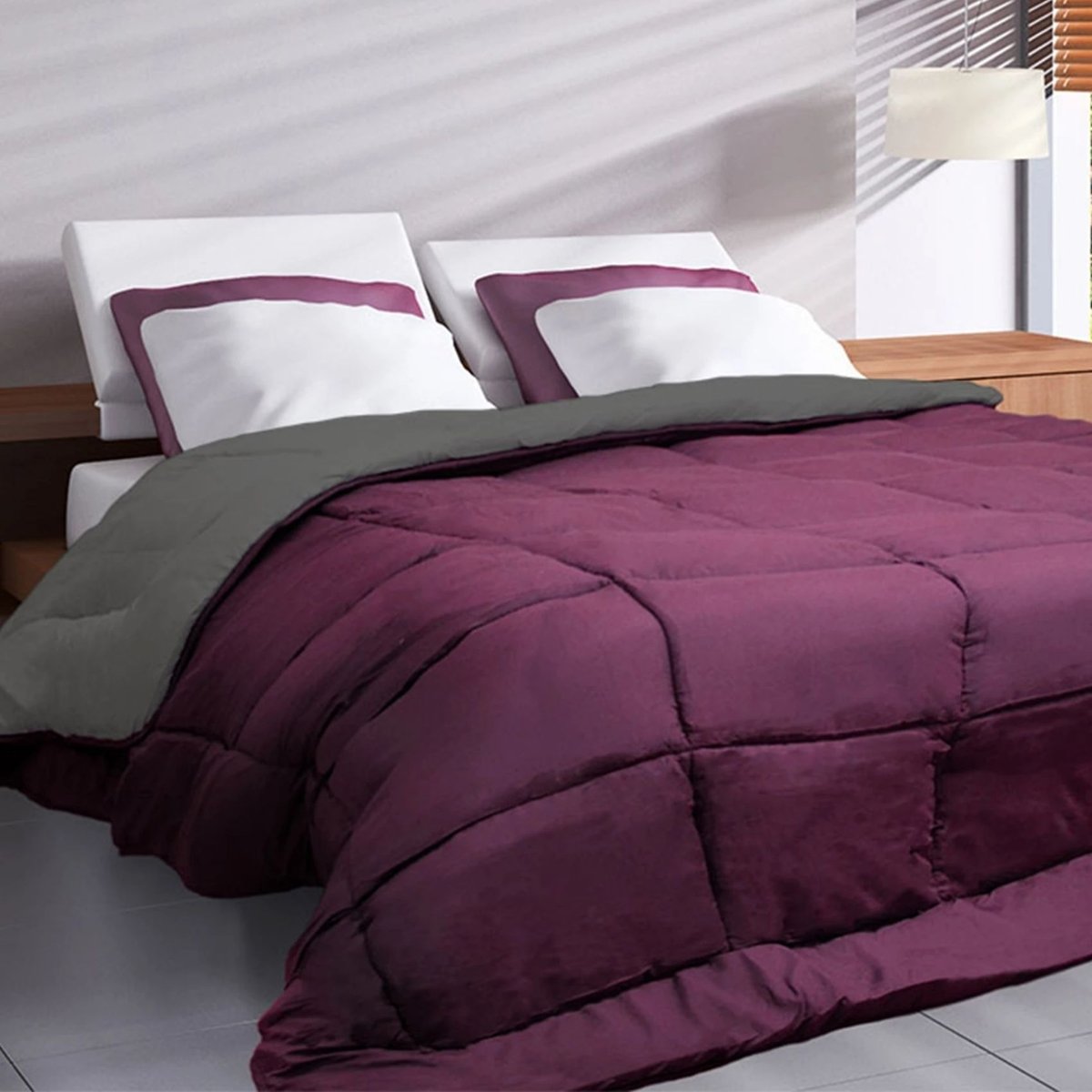 Couette chaude microfibre bicolore 400 gr/m2 prune, TOISON D OR