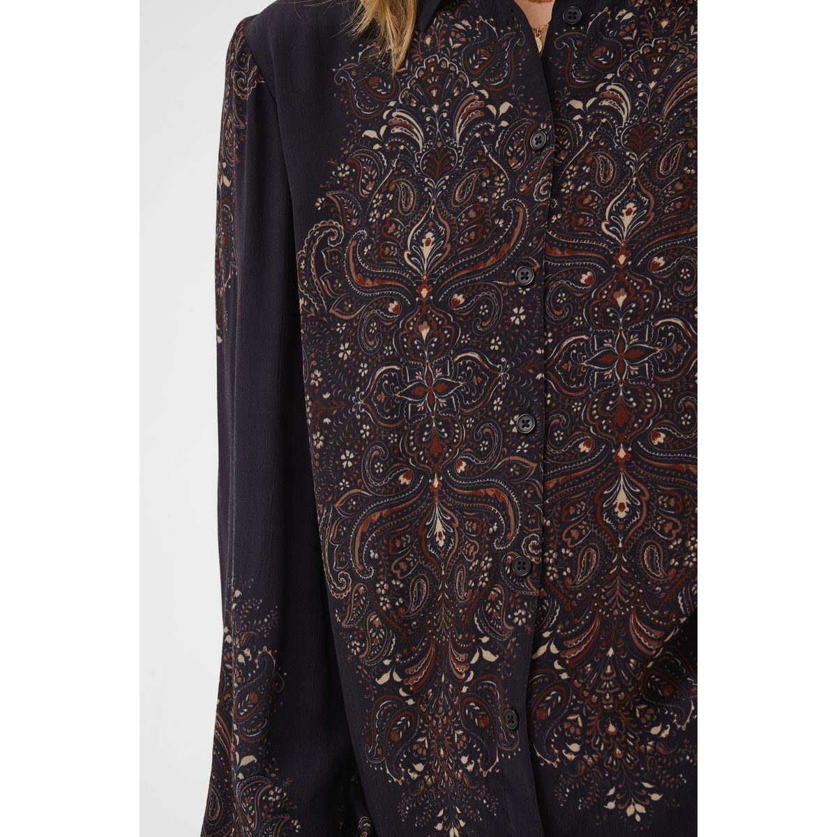 Blouse à manches longues noir black ethnic florals, CREAM