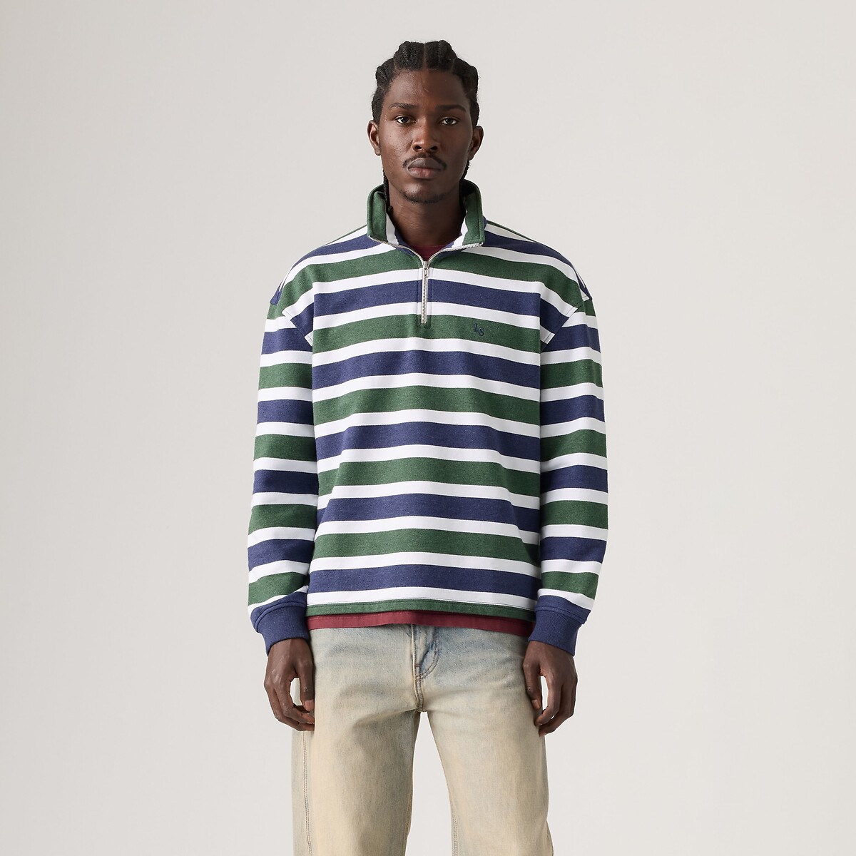 Sweat demi-zippé, CAMERON rayé bleu vert, LEVI'S