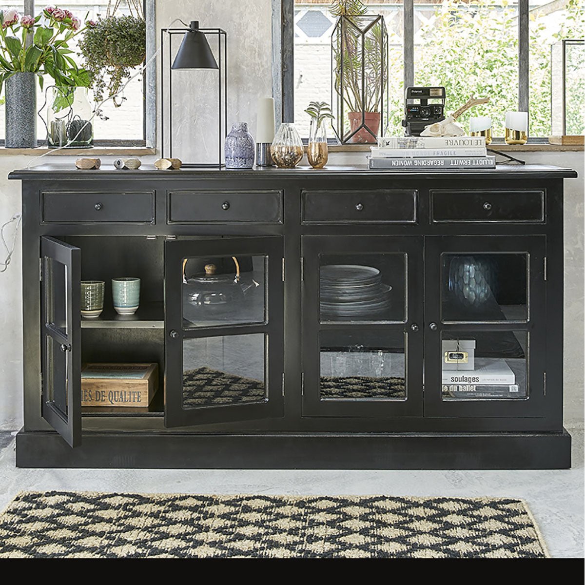 Buffet en bois d'acajou 4 portes 4 tiroirs BASTIDE noir, BERAH GETAH