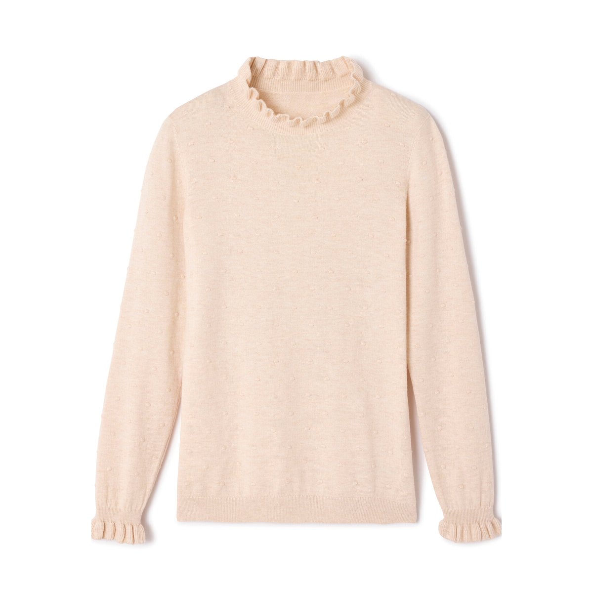 Pull maille fantaisie fine et chaude marron beige chiné, DAMART