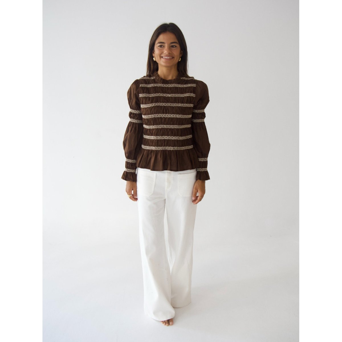 Blouse smockée manches bouffantes ELOISE marron, MINDTRAVELER