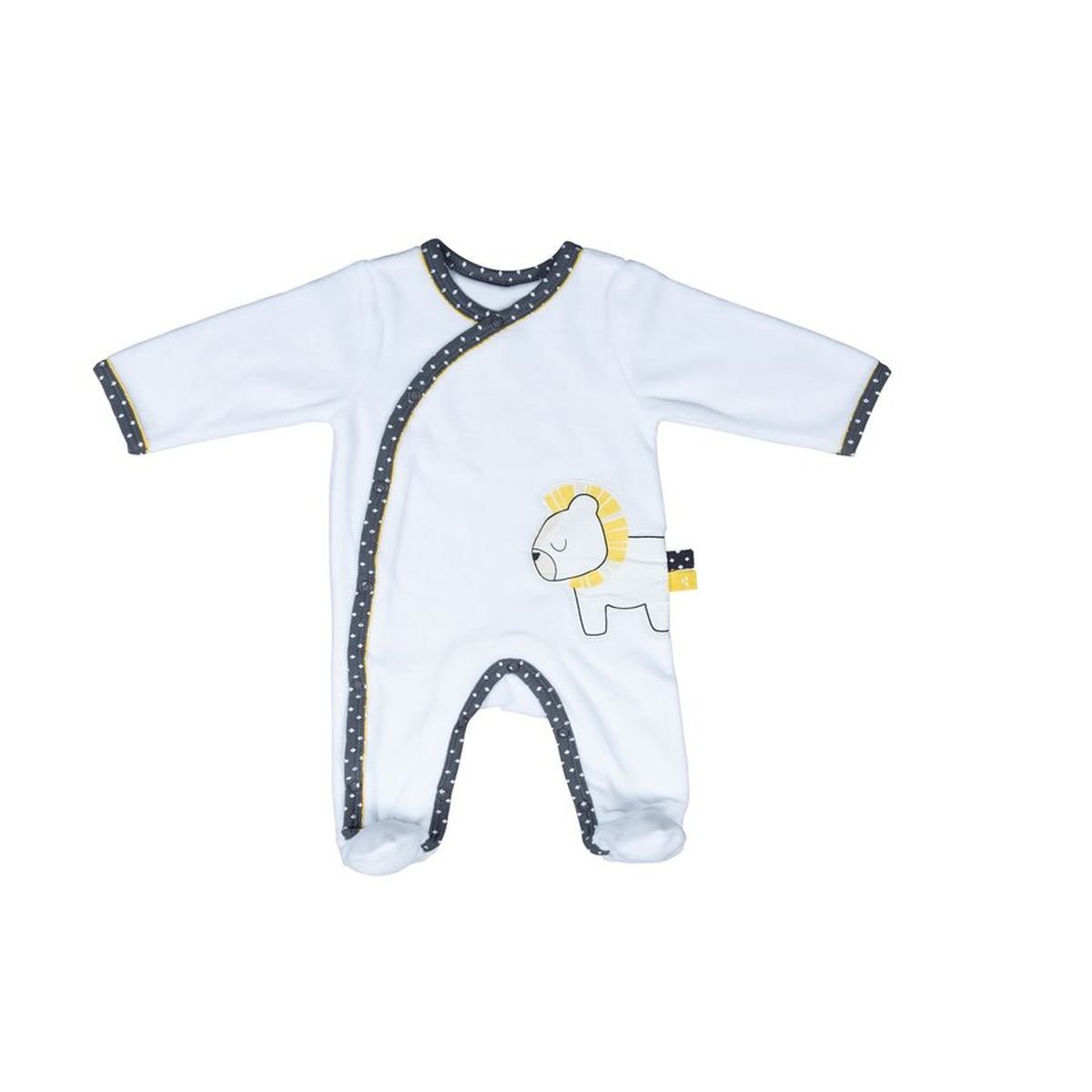 Pyjama bébé à manches longues en velours blanc/gris, SAUTHON