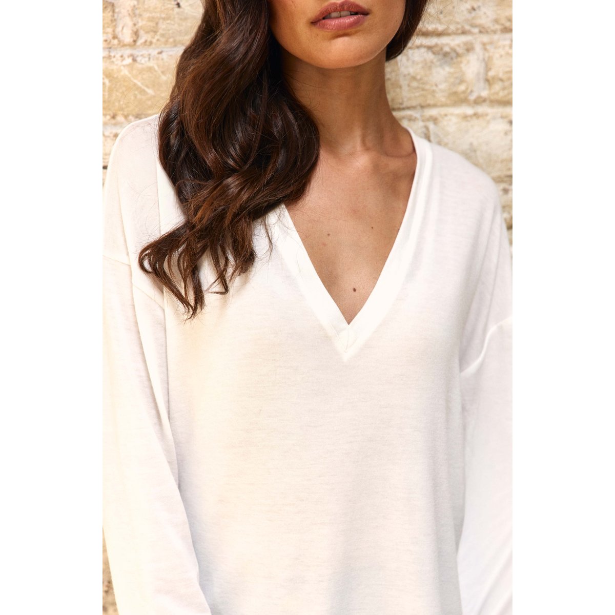 T-shirt manches longues col v uni TARCEL 11-ecru, LA PETITE ETOILE