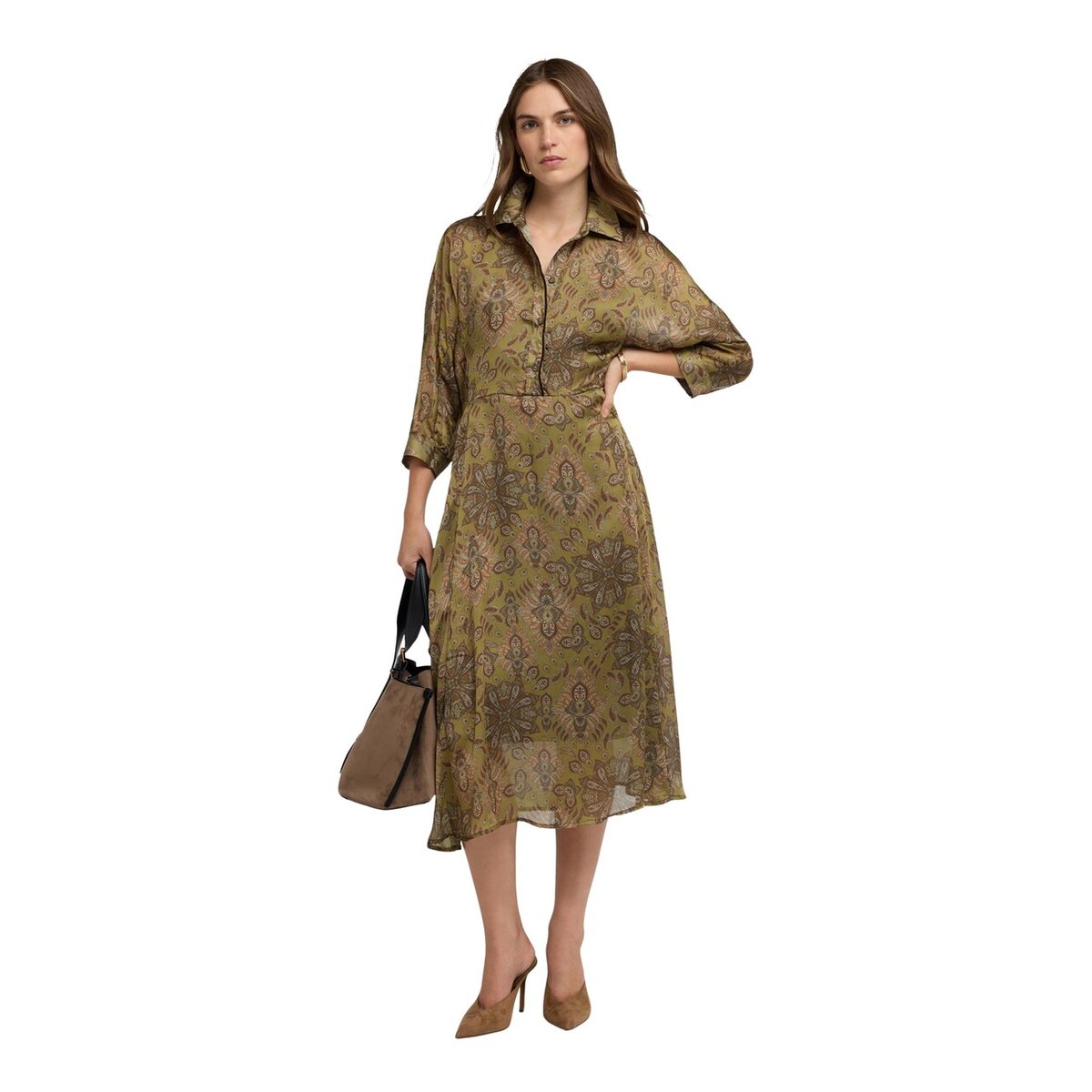 Robe chemisier imprimée verde militare, MOTIVI