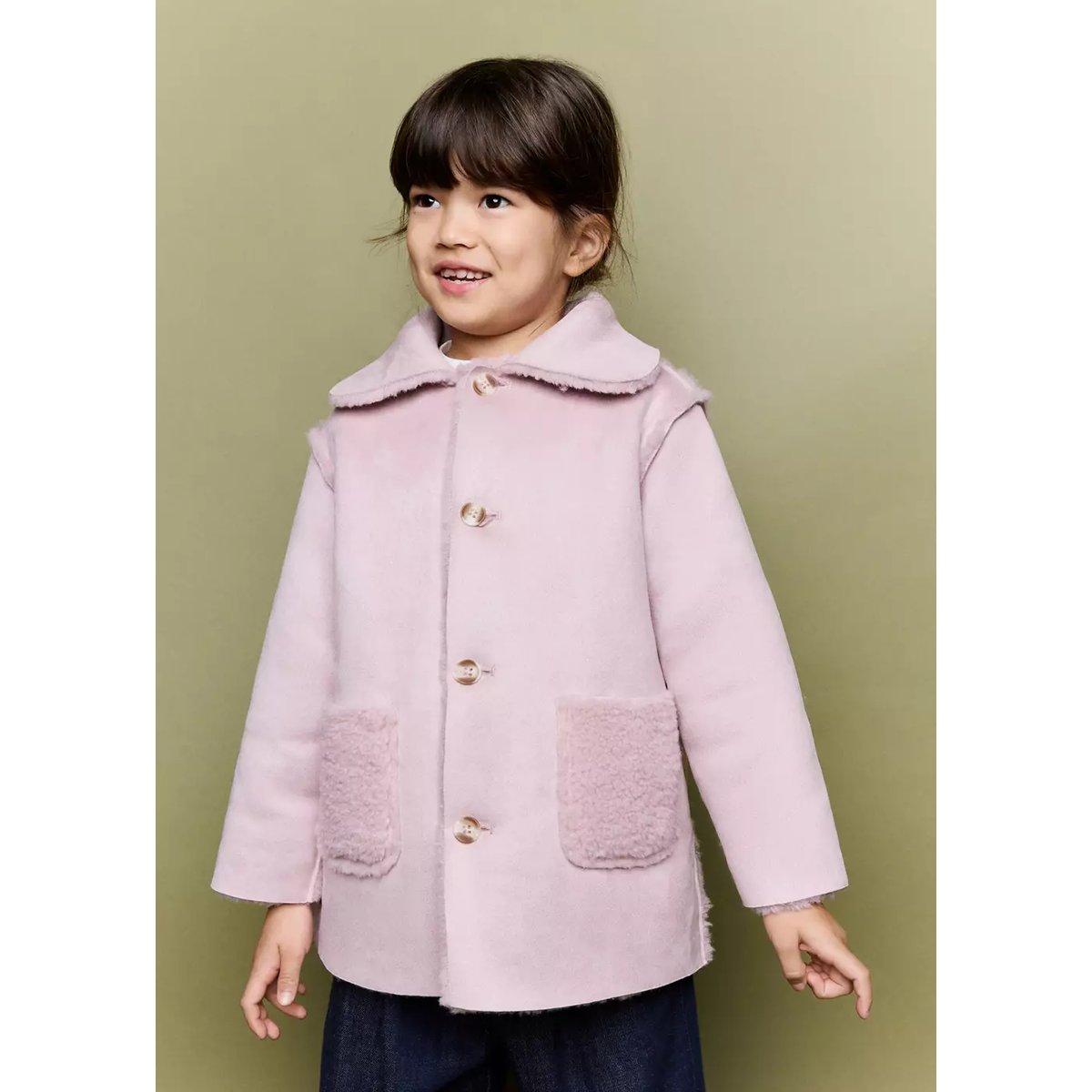 Manteau imitation mouton réversible rose, MANGO BABY