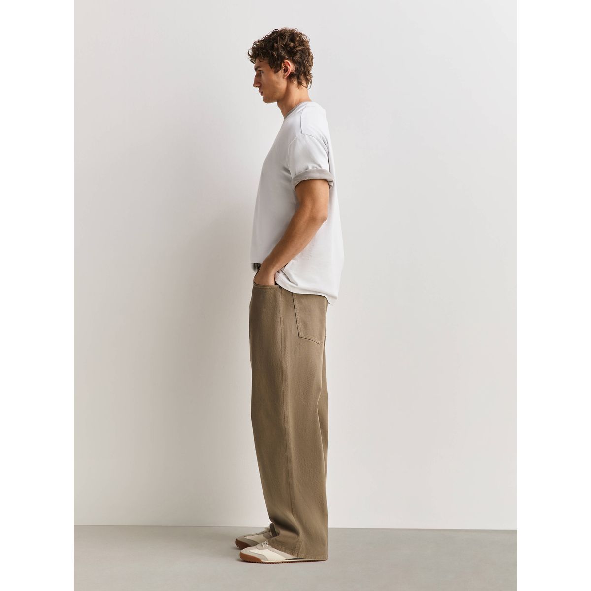 Pantalon à cinq poches en coton majoritaire sable, NEXT