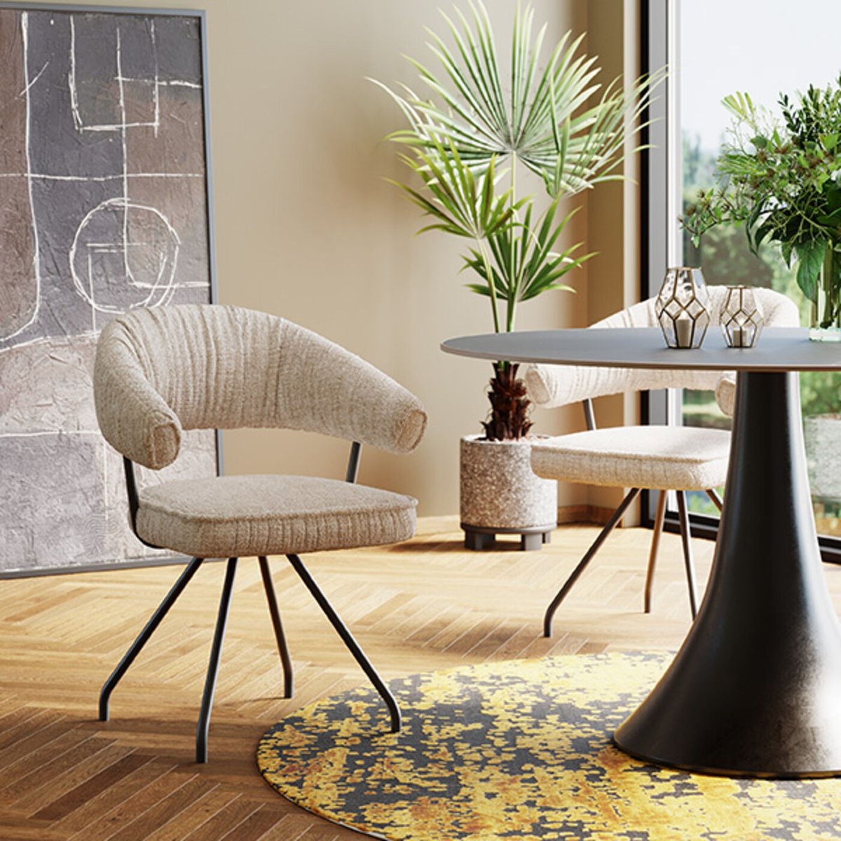 Chaise avec accoudoirs pivotante, ARABELLA gris, KARE DESIGN