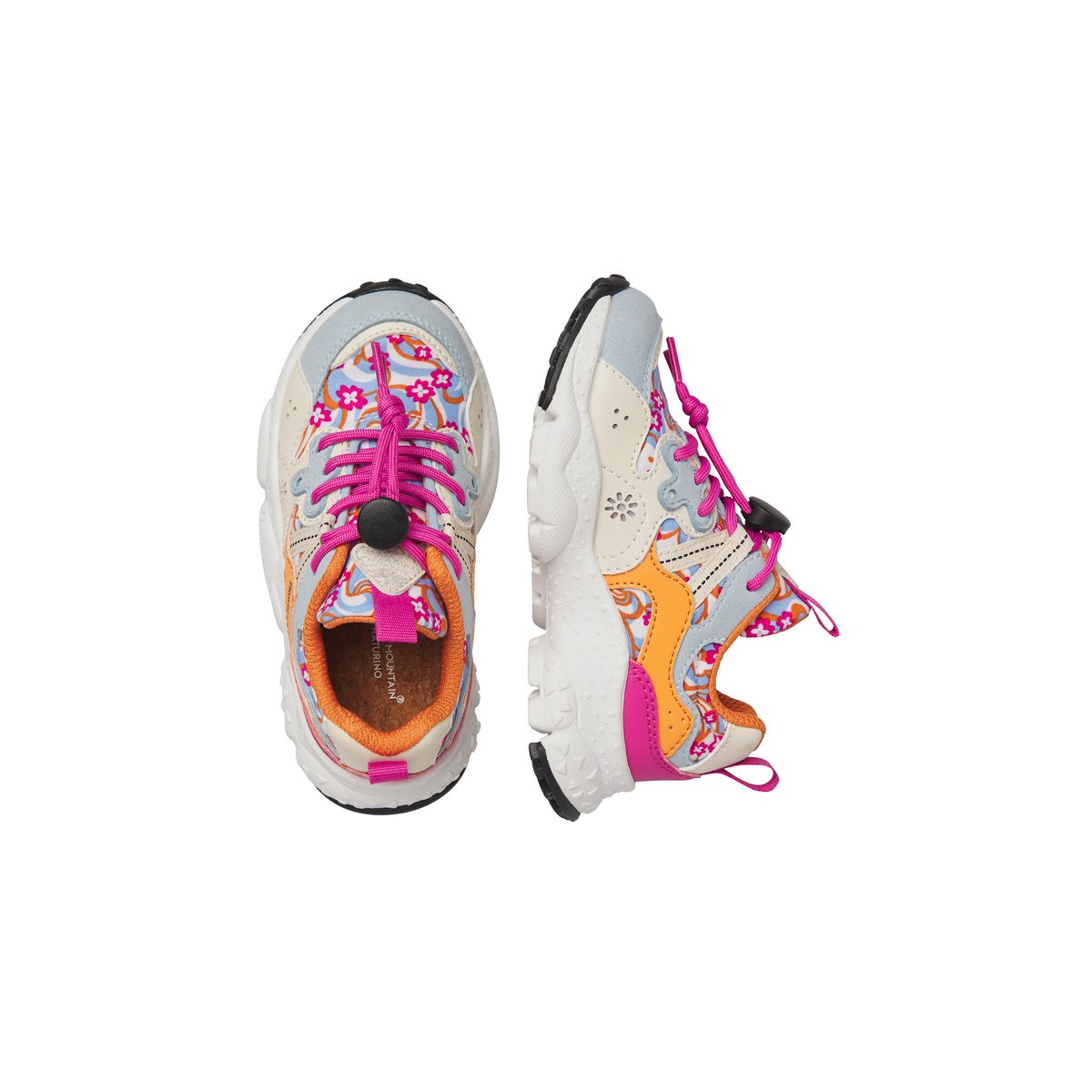 Sneakers en simili cuir et tissu technique YAMANO 3 JUNIOR. céleste-fuchsia, NATURINO