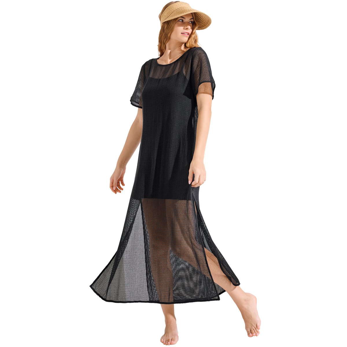 Robe longue de plage manches courtes MALAGA noir, LISCA