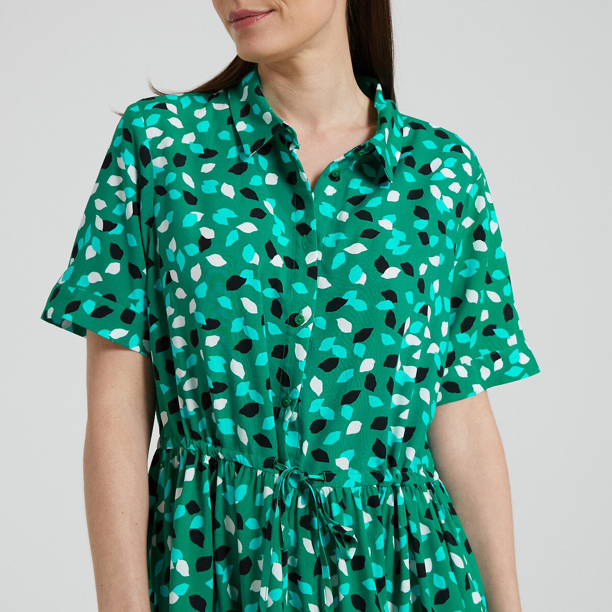 Printed Shirt Dress with Tie Waist green print, PIECES