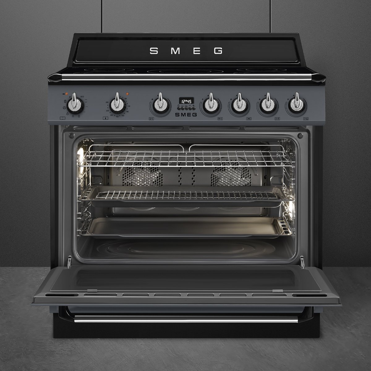 Piano de cuisson induction 90cm pyrolyse TR90 gris ardoise brillant, SMEG