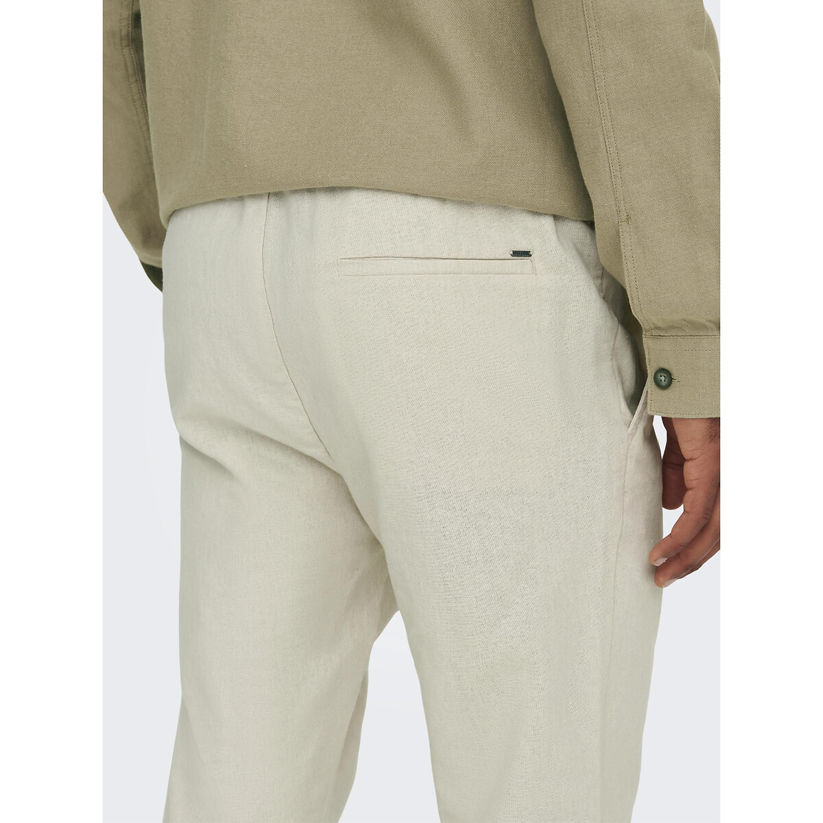 Pantalon à cordon de serrage coton lin beige, ONLY & SONS