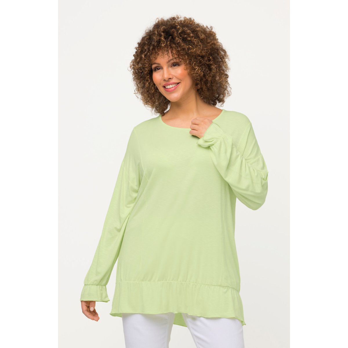 T-shirt, volants, oversize, col rond vert citron, ULLA POPKEN