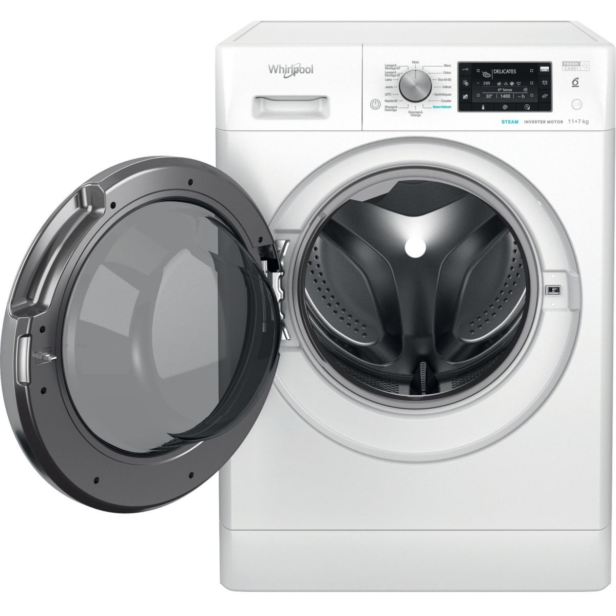 Lave linge séchant hublot FFDB1174489BVFR - 11/7 kg - 1400 tr/min - Classe C - Moteur induction couleur unique, WHIRLPOOL
