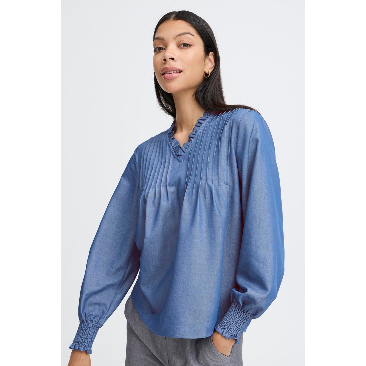 Á manches longues bleu mid blue denim, B.YOUNG