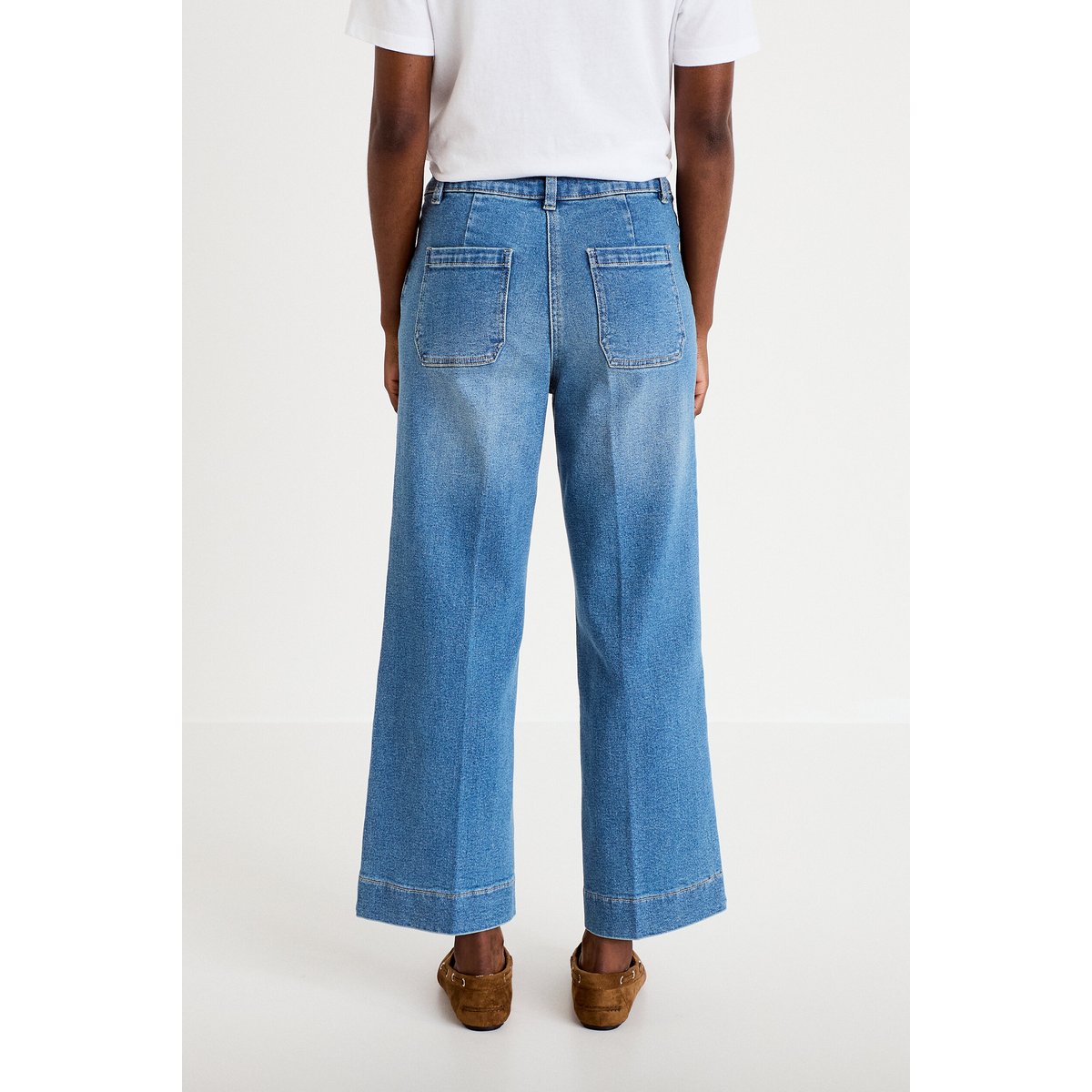 Jean wide leg cropped taille haute denim double stone, CACHE CACHE