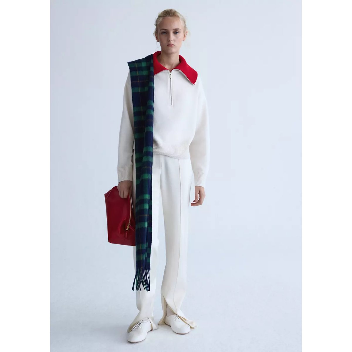 Pull en laine avec col contrastant blanc cassé, MANGO