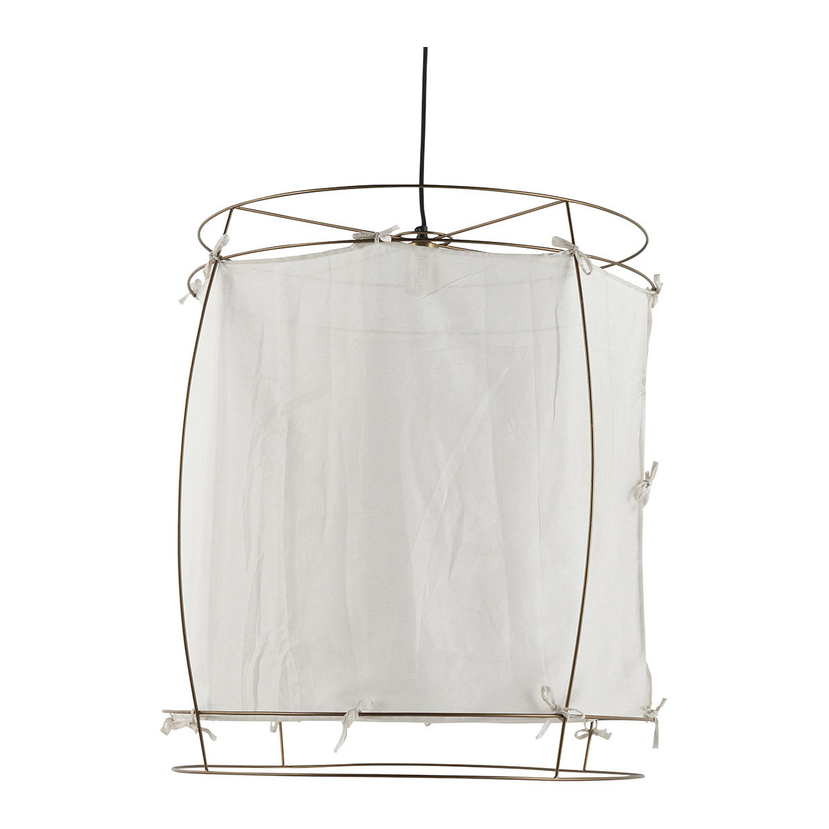 Suspension tissu et métal finition laiton 75x75x66 blanc, BLANC D’IVOIRE