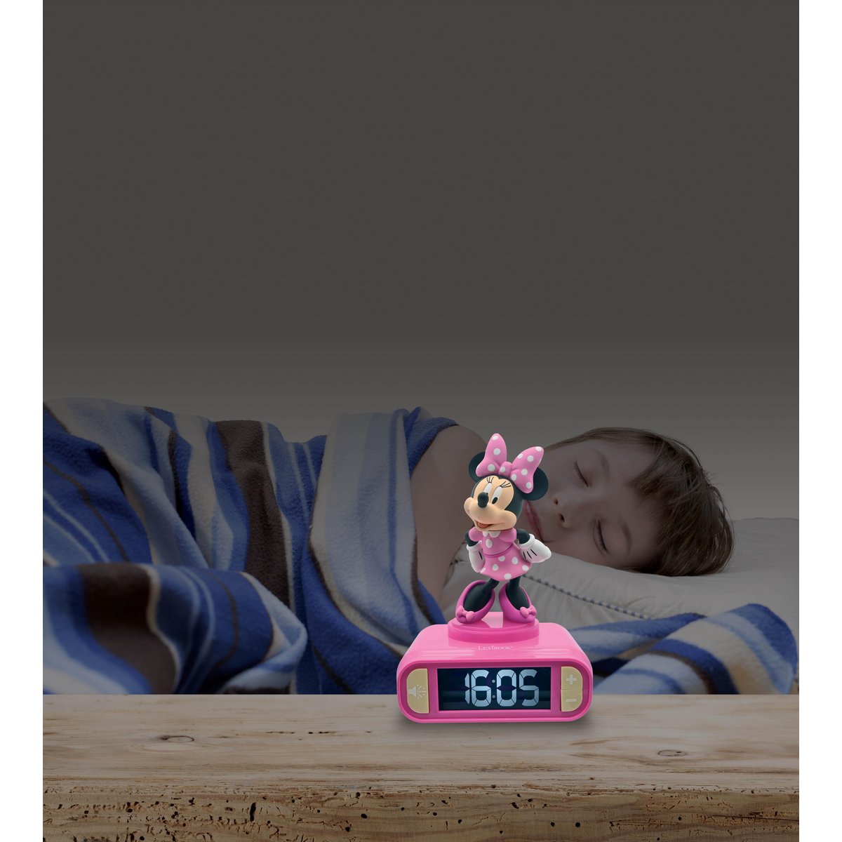 Réveil digital avec veilleuse lumineuse Minnie en 3D et effets sonores rose, LEXIBOOK