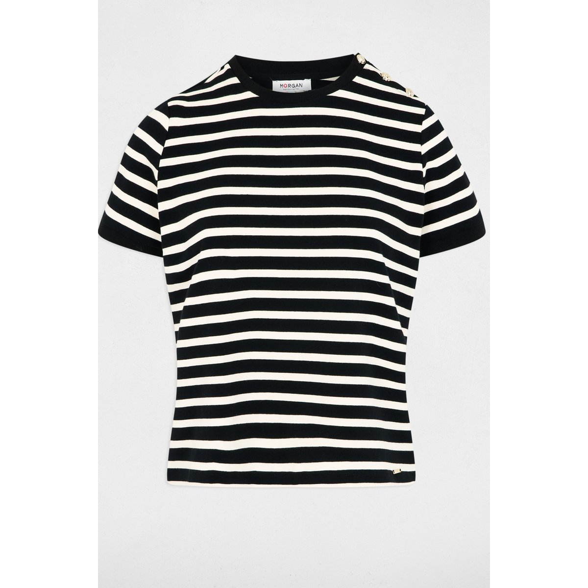 T-shirt rayé col rond noir, MORGAN