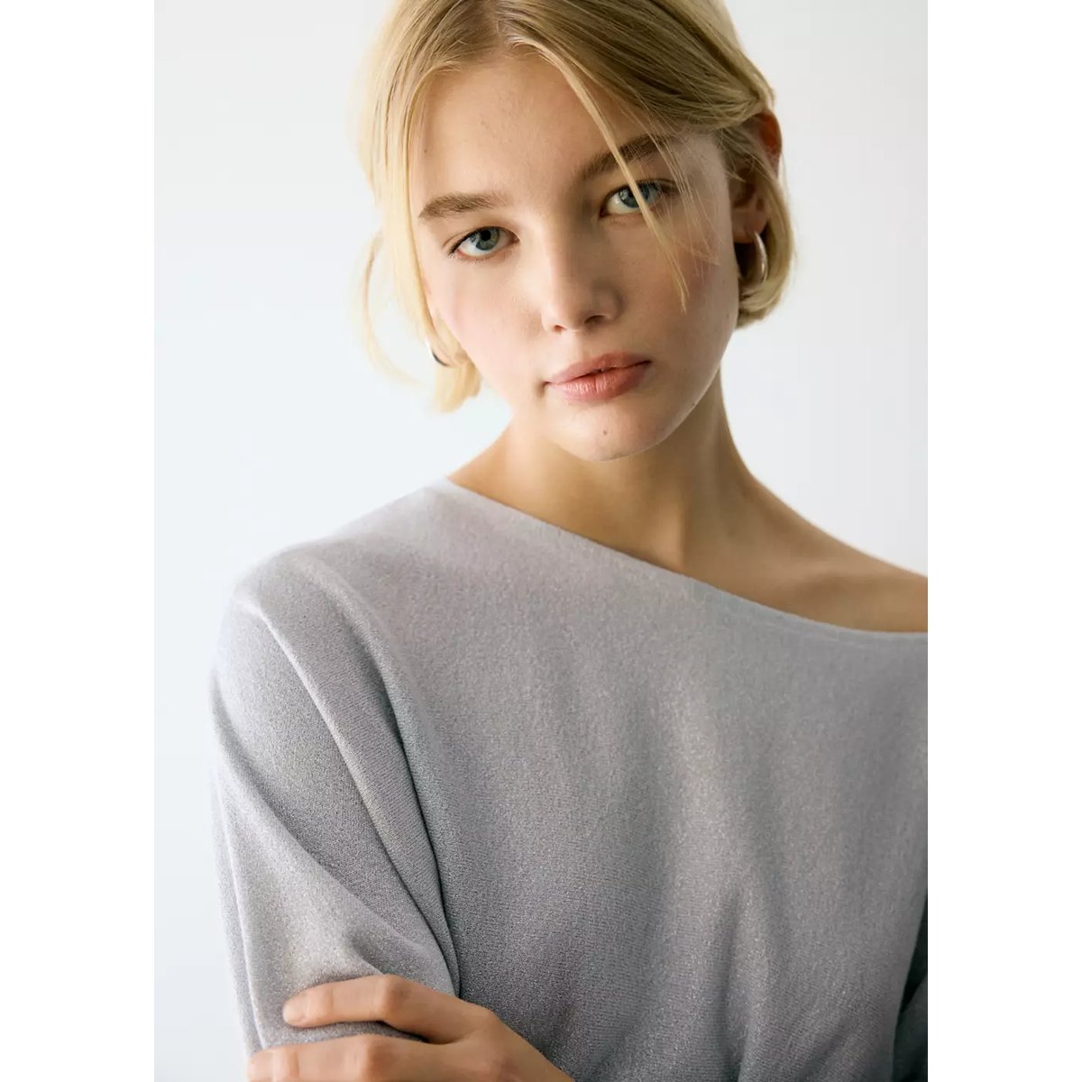 Pull-over Fil textile col bateau argent, MANGO TEEN