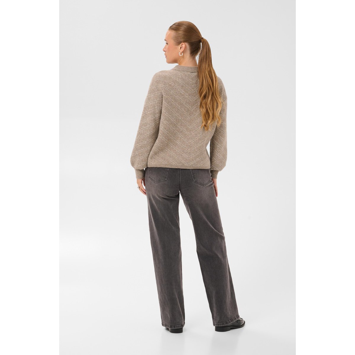 Pullover tricoté beige blanc desert taupe m./chalk stripe, KAFFE