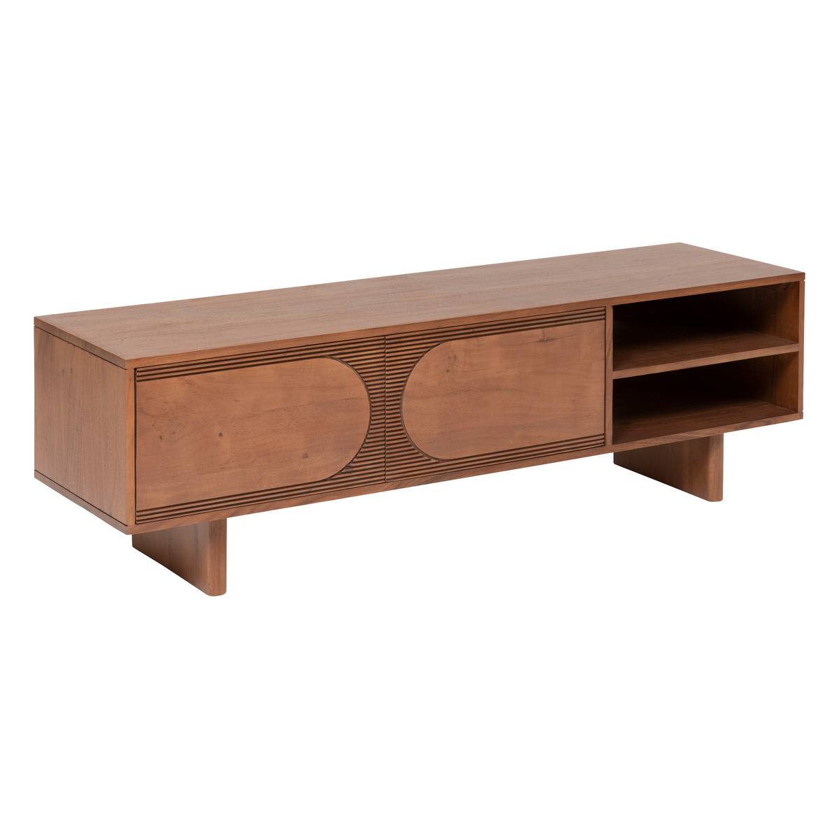 Meuble TV 2 portes bois d'acacia massif NANDA tabac, ATMOSPHERA