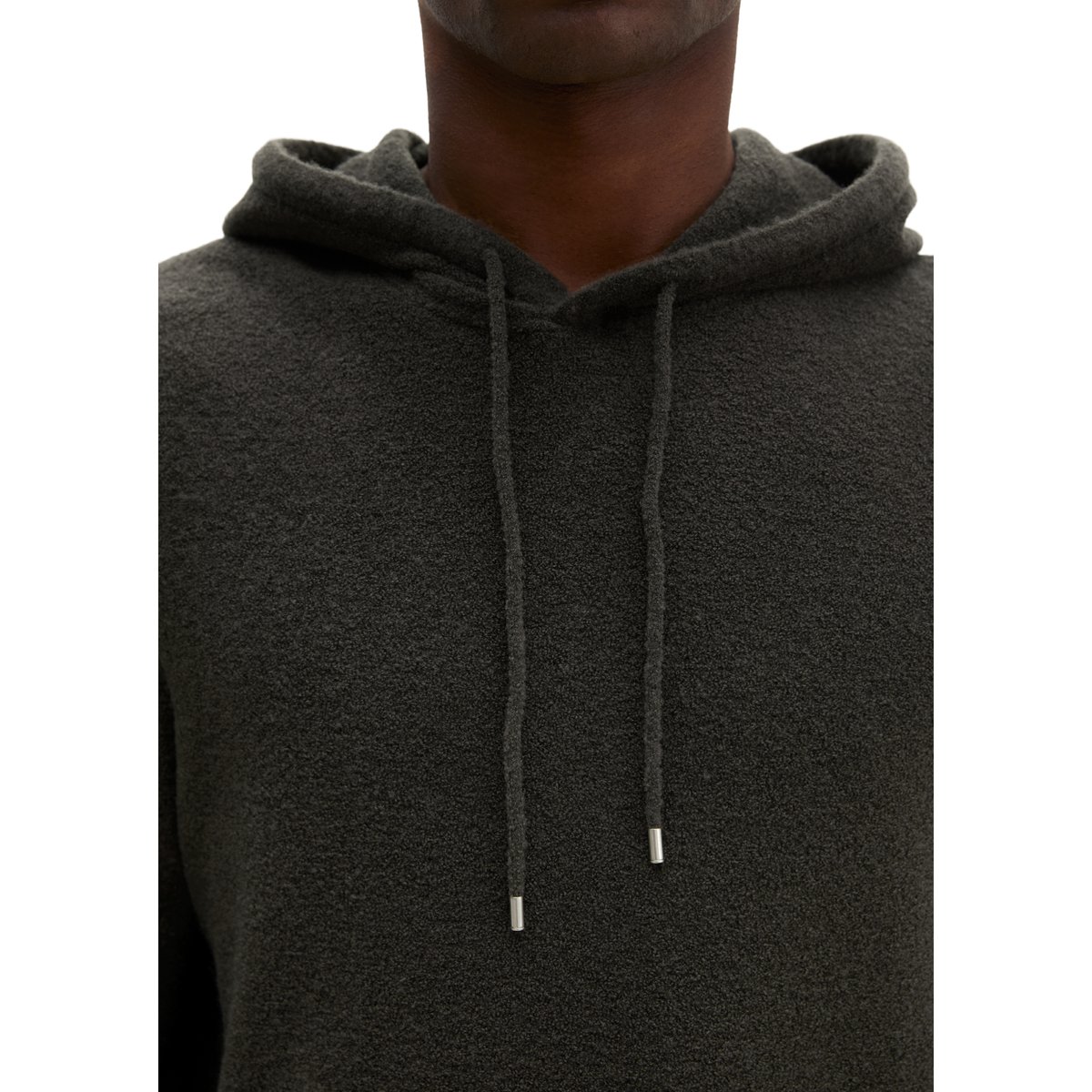 Pull à capuche coupe classique en mélange de laine vierge bouclée et douce noir, MARC O'POLO