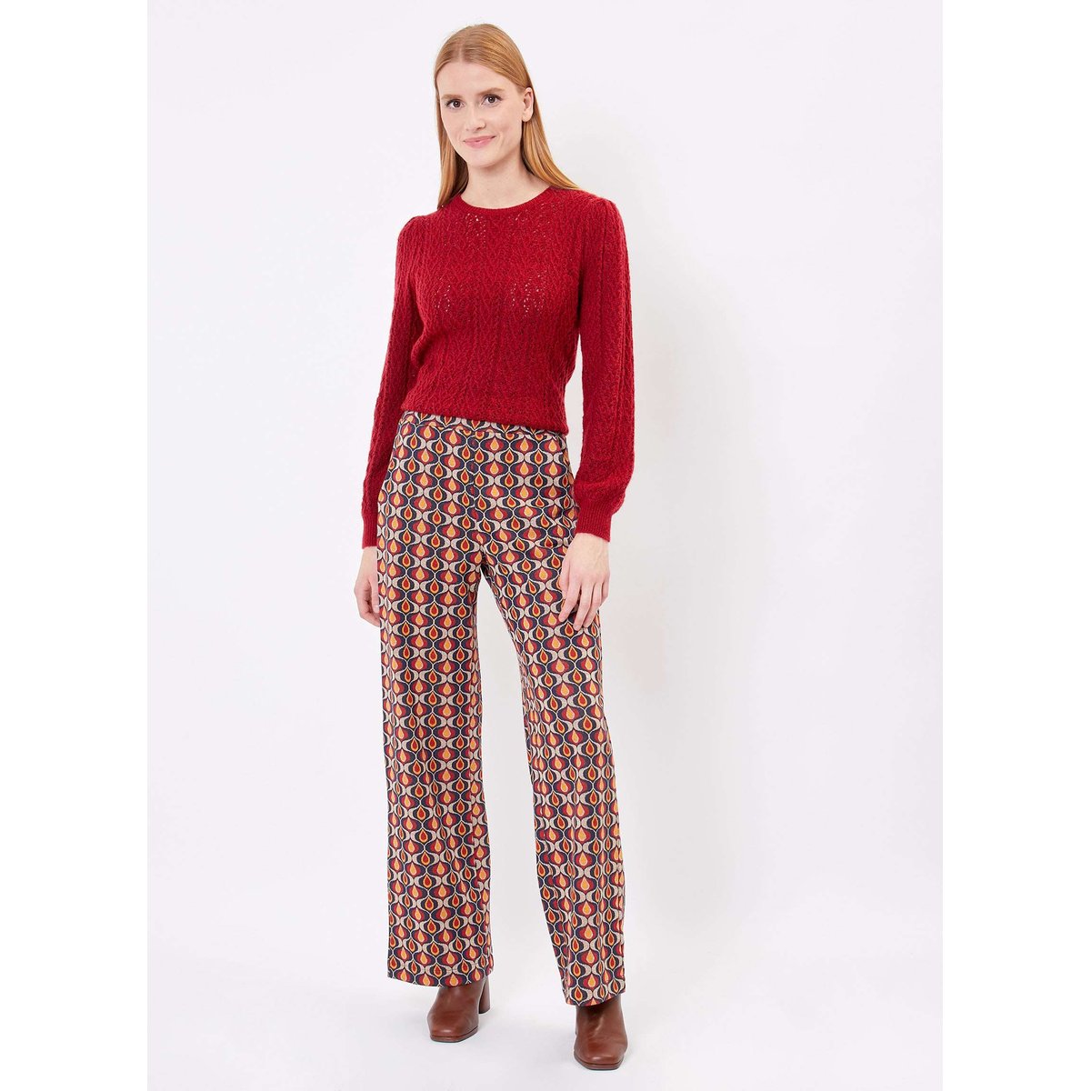 Pantalon large en maille imprimée PALMERO bordeaux, PRINCESSE NOMADE