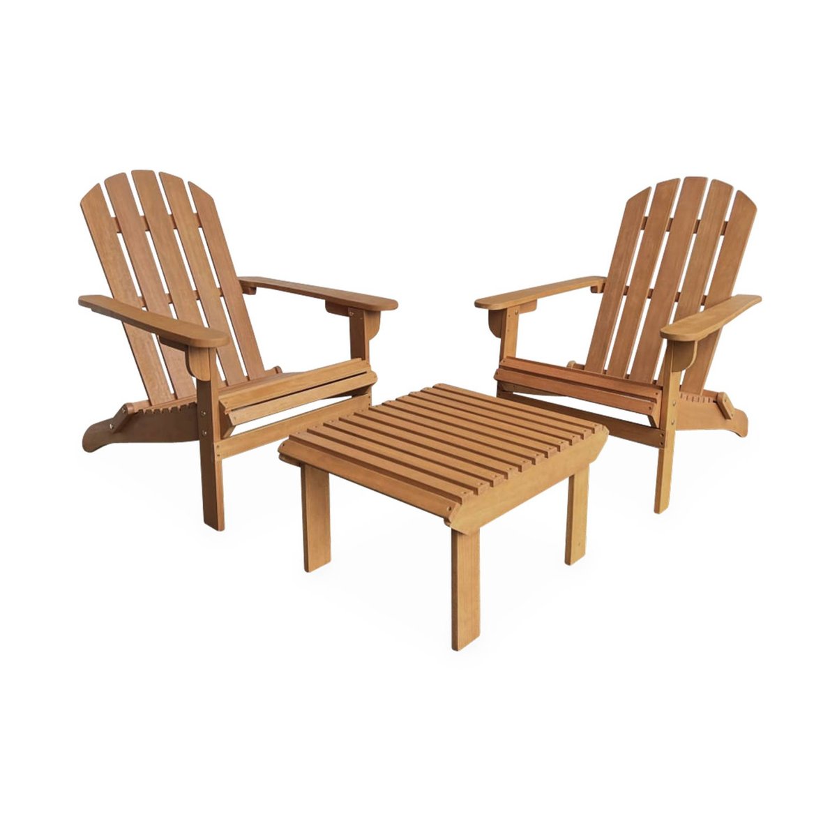 Fauteuil de jardin bois d'eucalyptus + repose-pieds (lot de 2) ADIRONDACK SALAMANCA X2 + TABLE/REPOSE PIEDS bois, SWEEEK